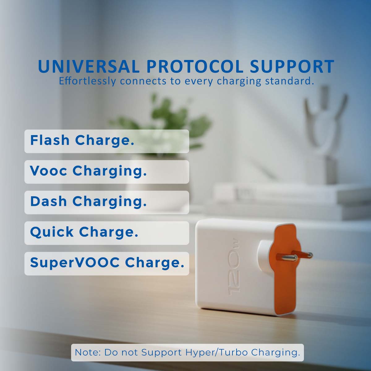 120W Super Fast USB Flash Charger Adapter | Compatible with VIVO X100 5G, V30, X90 / X90 Pro 5G, X Fold 3, iQOO 11 5G, iQOO 9 / 9 Pro / 9T | Fast Charging Adapter