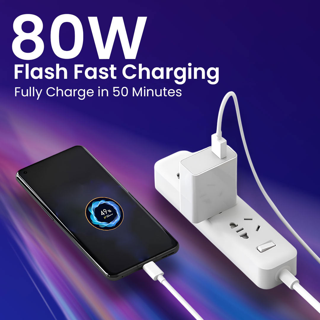 80W Fast Charging Dock Adapter, Compatible with Vivo V29, V29 Pro, X80 Pro 5G, T3 Pro, V28, X90 Pro Plus 5G, S17, S17 Pro, Y77 5G, X80 5G, T4, and X Note 5G. White (with Cable)