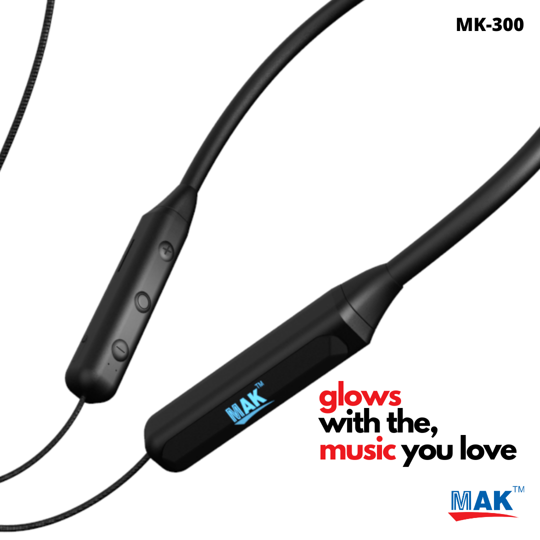 MK-300 in-Ear Bluetooth 5.0 Neckband with Up to 25 Hours Playtime, with Mic (Black)