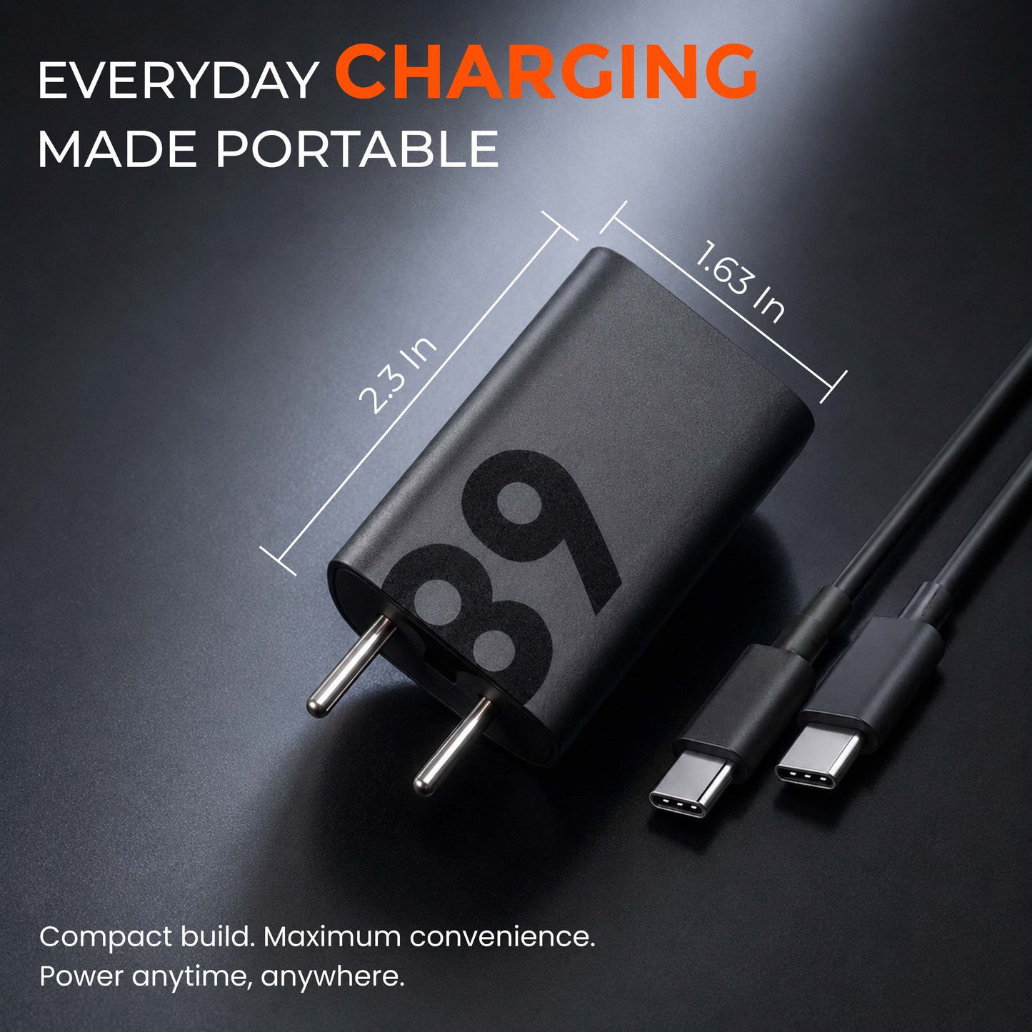 MK-449 TurboPower 68W Type C Charger with Type C to C Cable | Black