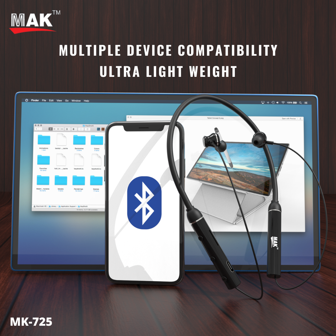 MK-725 in-Ear Bluetooth 5.0 Neckband with Up to 25 Hours Playtime, with Mic