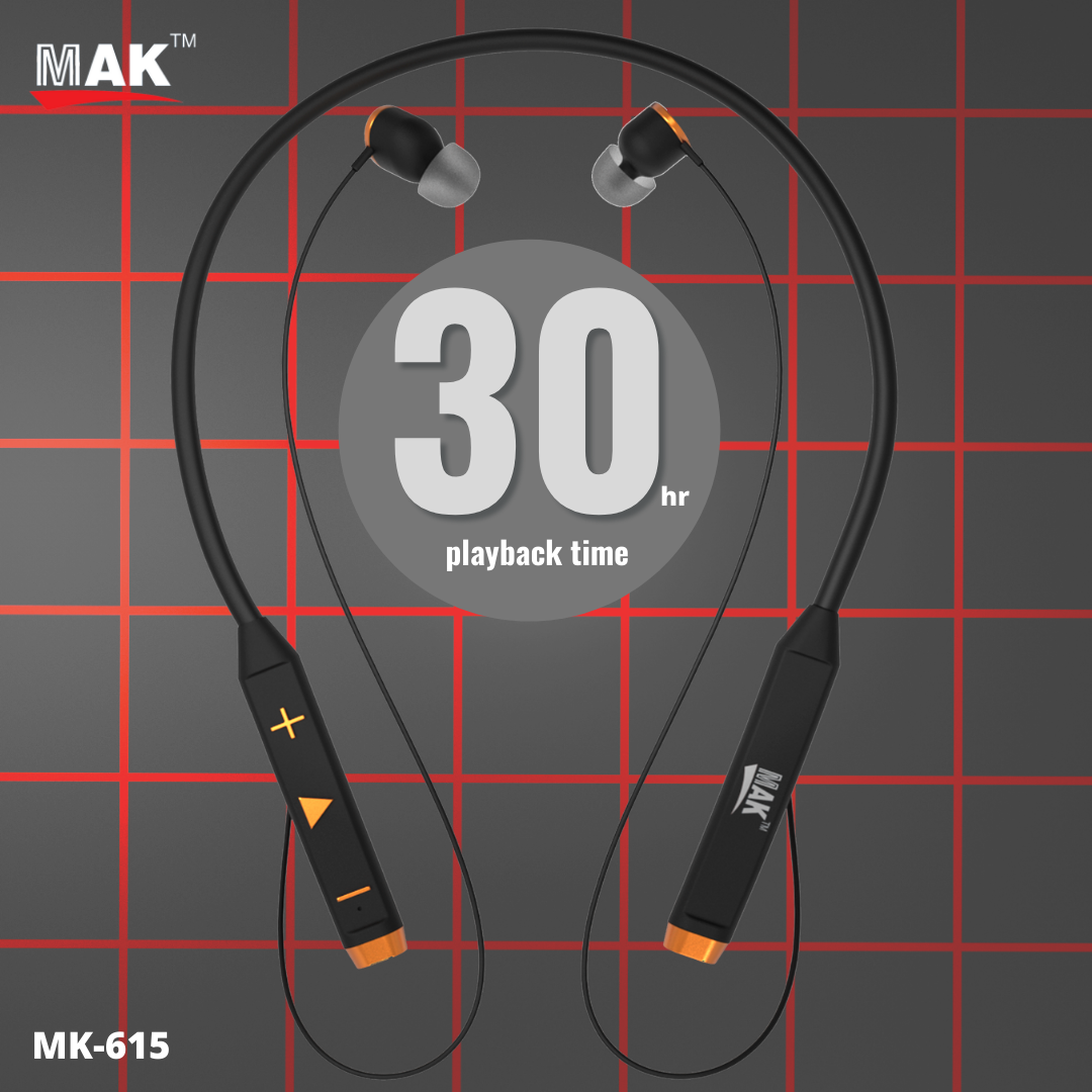MK615 in-Ear Bluetooth 5.0 Neckband with Up to 30 Hours Playtime, with Mic