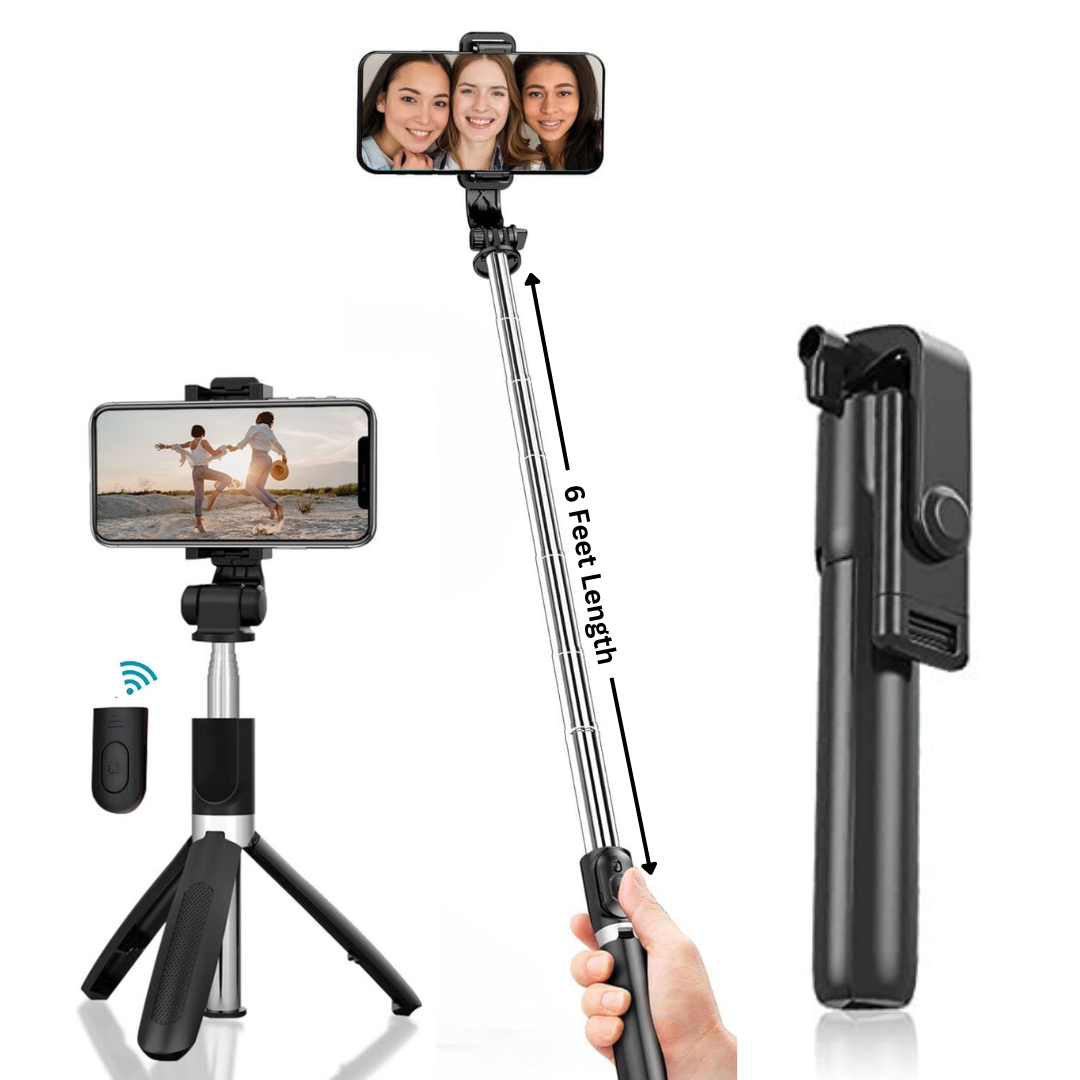 MK-R1(L) Bluetooth Selfie Stick with Extendable Tripod Stand, Remote 360 Rotating Head, 67 inch (6 Long