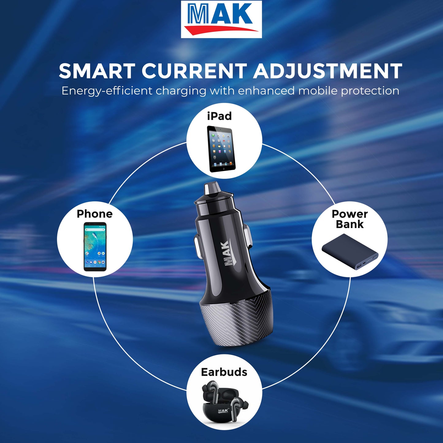 MK-863 Dual-Port 51W Car Charger – 33W USB-C PD & 18W USB-A QC Fast Charging - Compatible with Smartphones