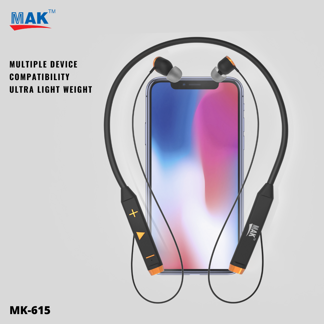 MK615 in-Ear Bluetooth 5.0 Neckband with Up to 30 Hours Playtime, with Mic