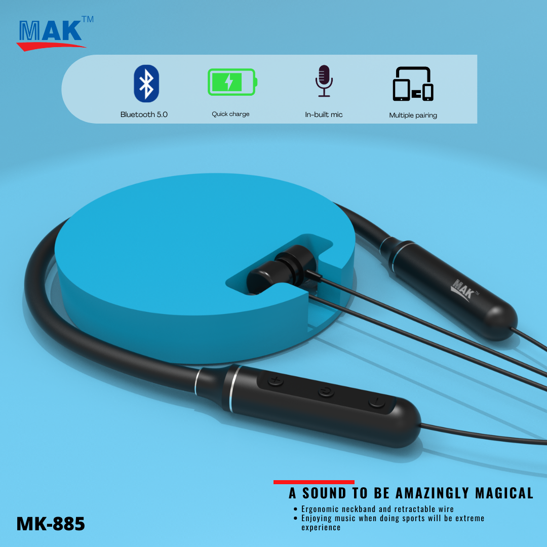 MK-885 in-Ear Wireless Sports Headset with Bluetooth V5.0 & 18 Hours Battery Life