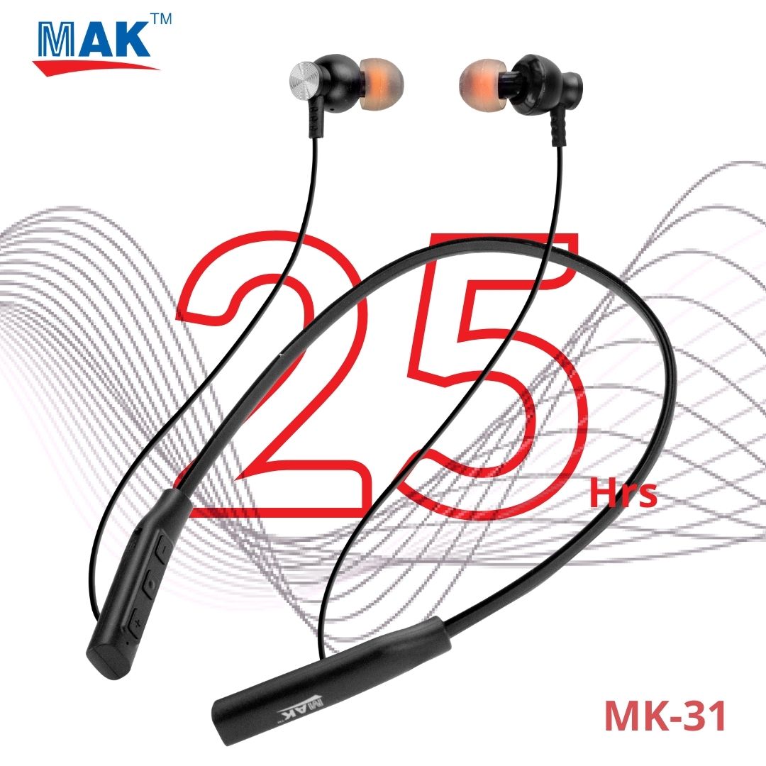 MK31 in-Ear Bluetooth 5.0 Neckband with Up to 25 Hours Playtime, with Mic