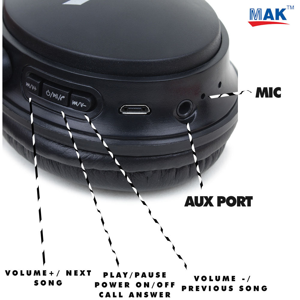 MK-210 Over Ear Bluetooth Headphones with Upto 8 Hours Playback, with Mic (Black)