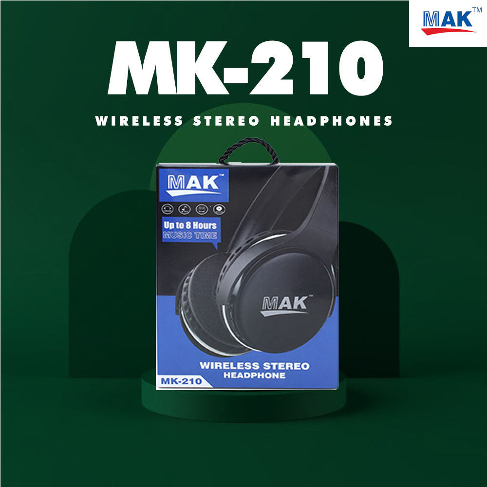MK-210 Over Ear Bluetooth Headphones with Upto 8 Hours Playback, with Mic (Black)