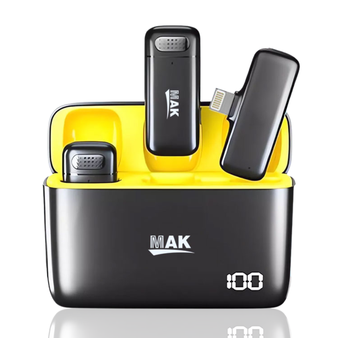 MK-06 Dual Wireless Lavalier Mic with Charging Case Battery Display, Noise Reduction Modes Collar Microphone for iPhone (Lightning Port)