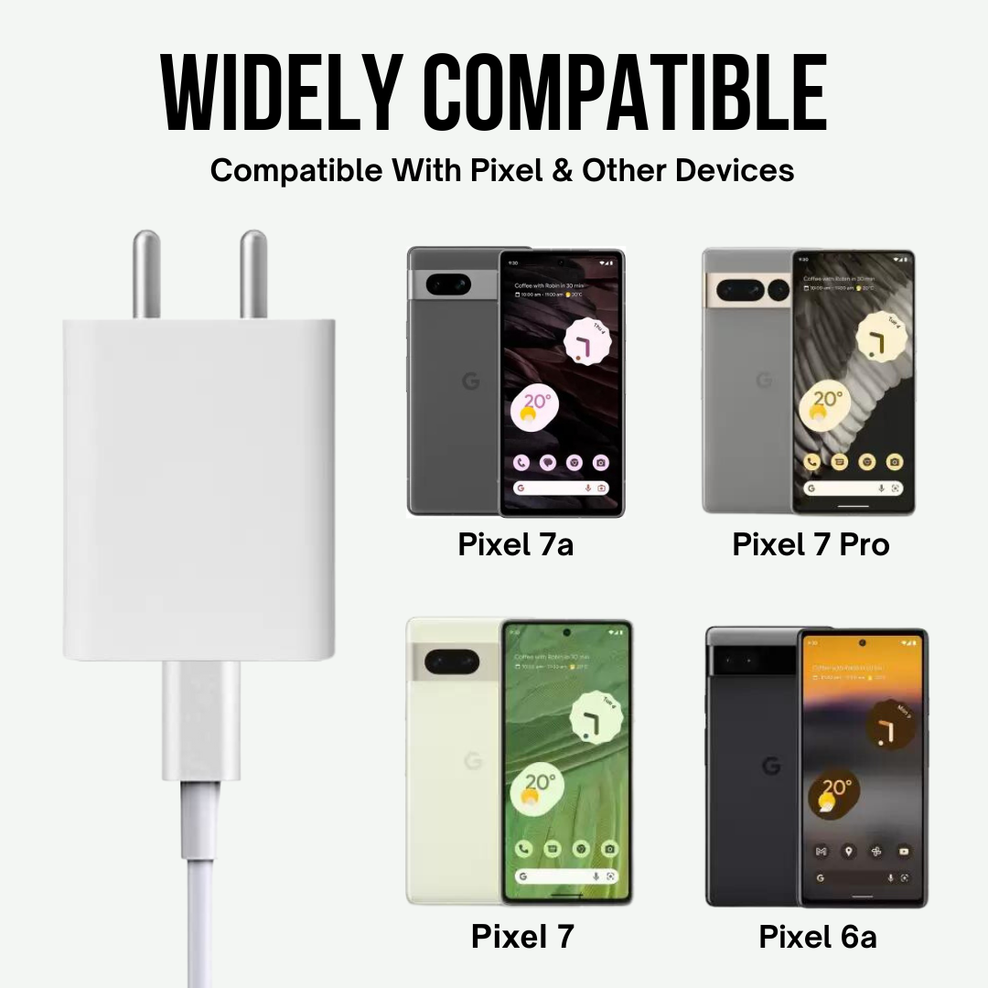 30 Watt Adapter Wall Charger for Google Pixel 7 / Google Pixel 7A / Google Pixel 6 Pro Adapter (White)