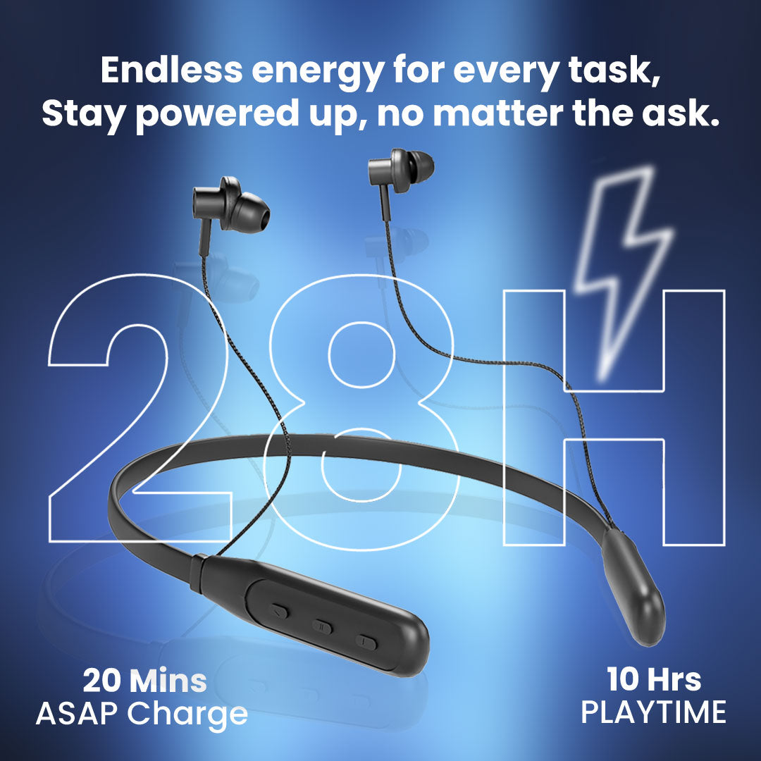 Beatify Series MK-03 Bluetooth Earphones for Musical Experience, 28 Hours Playtime, HD Calls, Fast Pairing, Smart Voice Assistant, Deep Bass, BT V 5.1 Neckband Earphones (Black)