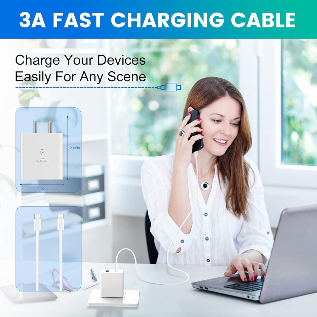 45W Dual Port Rapid Fast Type C/USB Adapter with Type C Cable, Fast Charger (White)