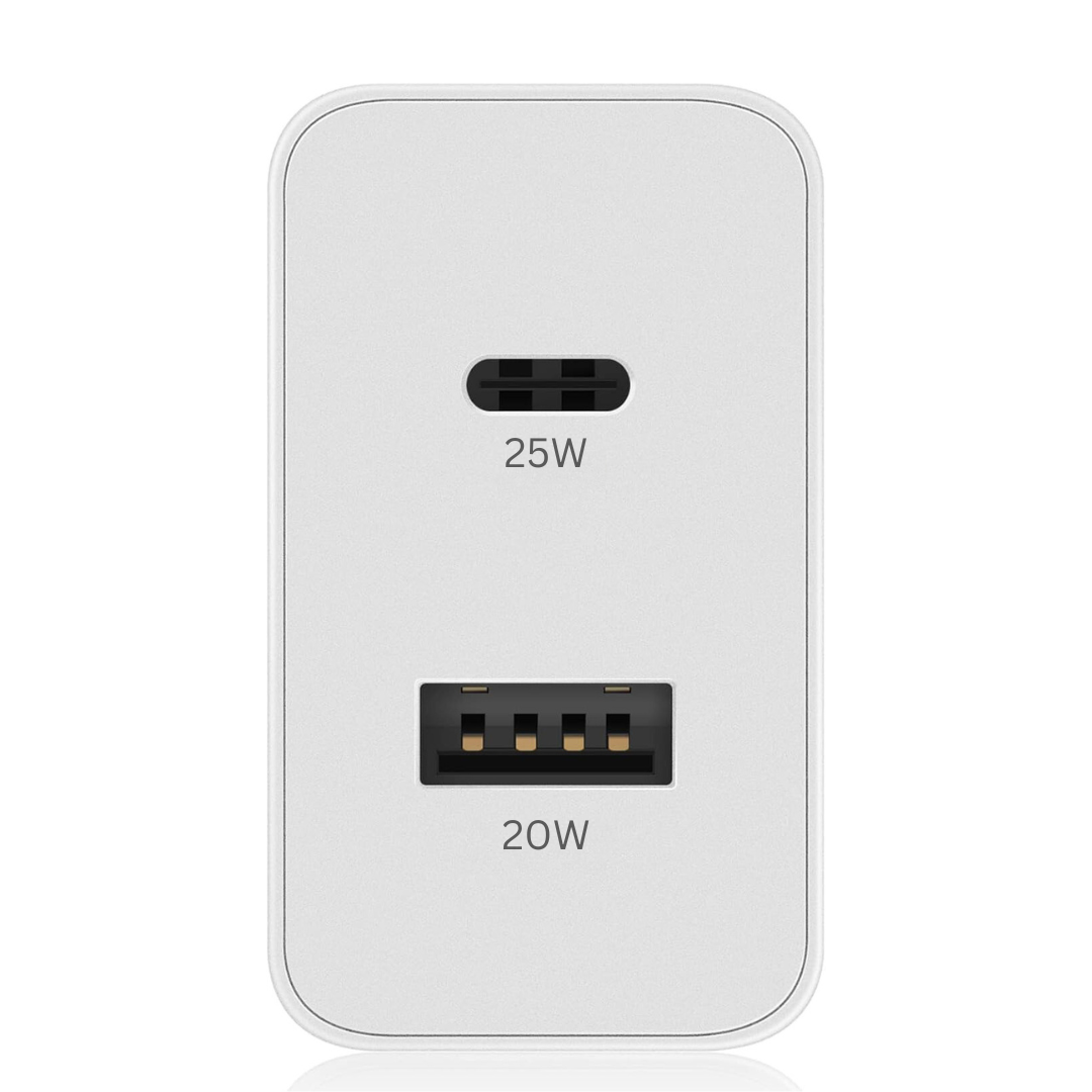 45W Dual Port Rapid Fast Type C/USB Adapter with Type C Cable, Fast Charger (White)