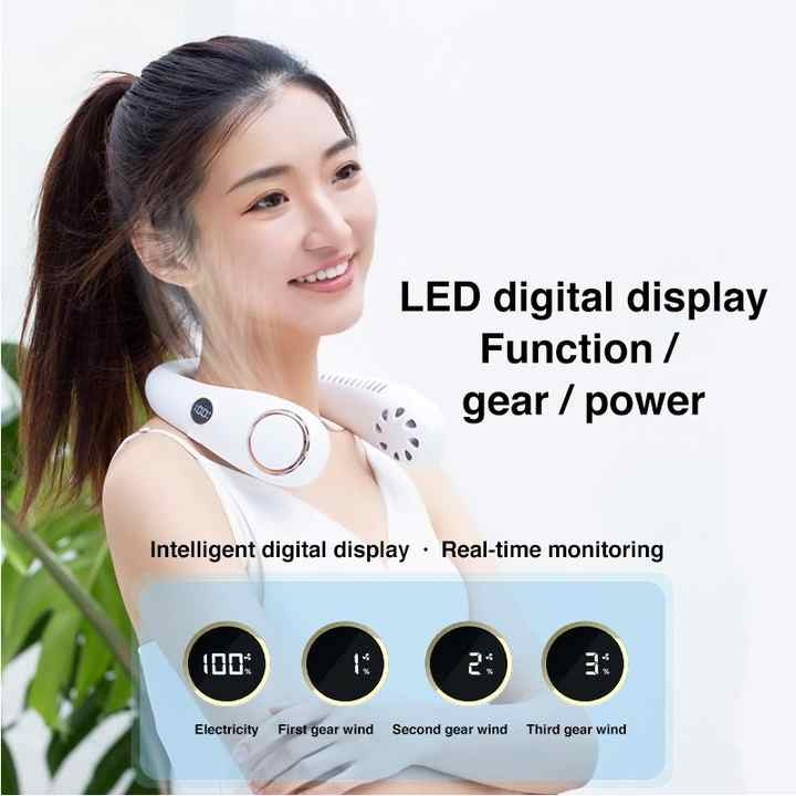 Portable Rechargeable Neck Fan With Mini Display & 5 Speed Fan | USB Charging Mini Fan (Multicolor)
