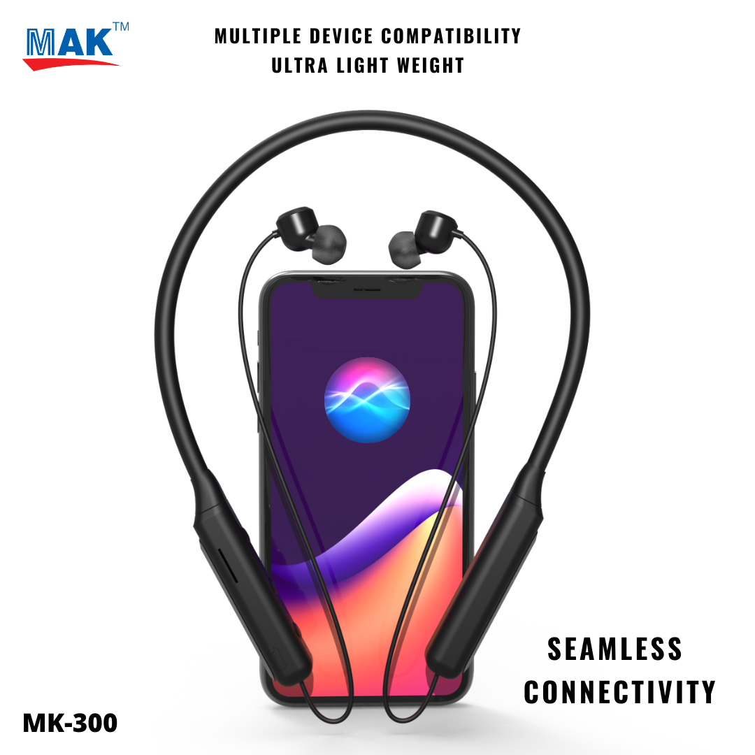 MK-300 in-Ear Bluetooth 5.0 Neckband with Up to 25 Hours Playtime, with Mic (Black)