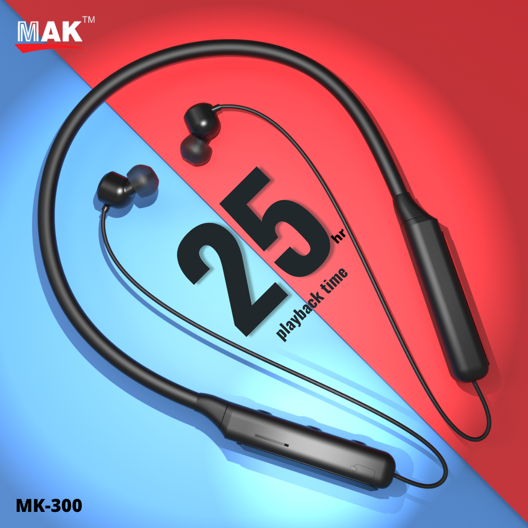 MK-300 in-Ear Bluetooth 5.0 Neckband with Up to 25 Hours Playtime, with Mic (Black)