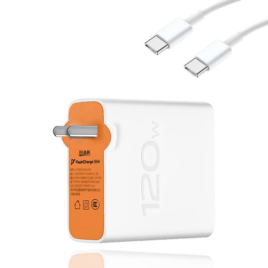120W Flash Charger with Data Cable for VIVO X100 5G, VIVO V30, X90 5G, X90 PRO 5G, X FOLD 3, iQOO 11 5G, 9 Pro, 9, 9T (Adapter + Cable)