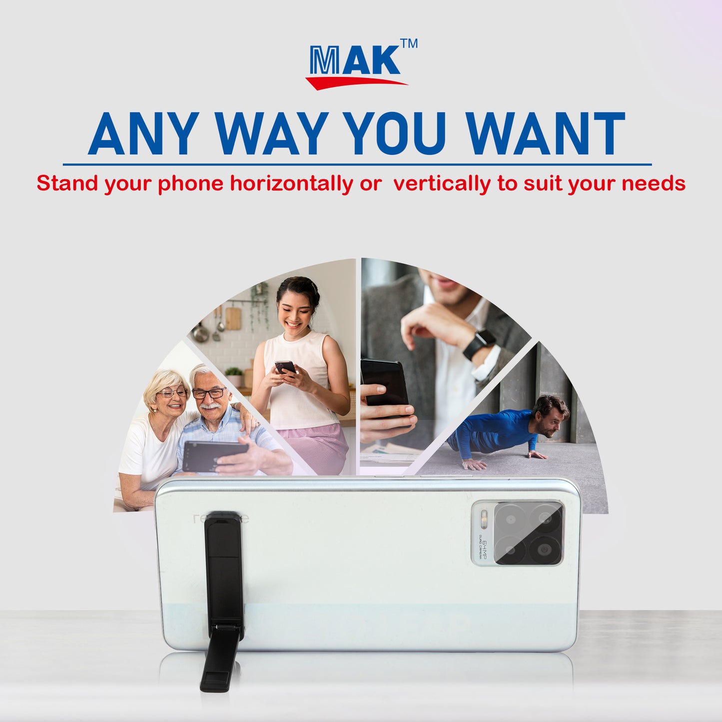 Phone Kickstand, Vertical and Horizontal Stand, Adjustable Angle (Black)