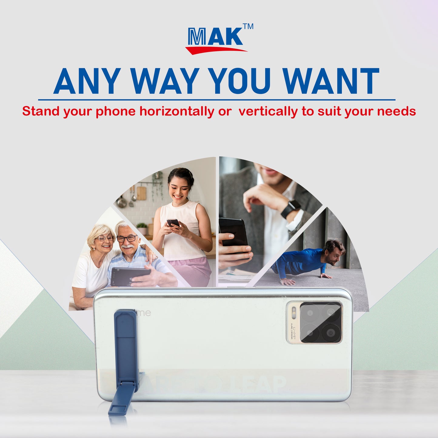 Phone Kickstand, Vertical and Horizontal Stand, Adjustable Angle (Blue)