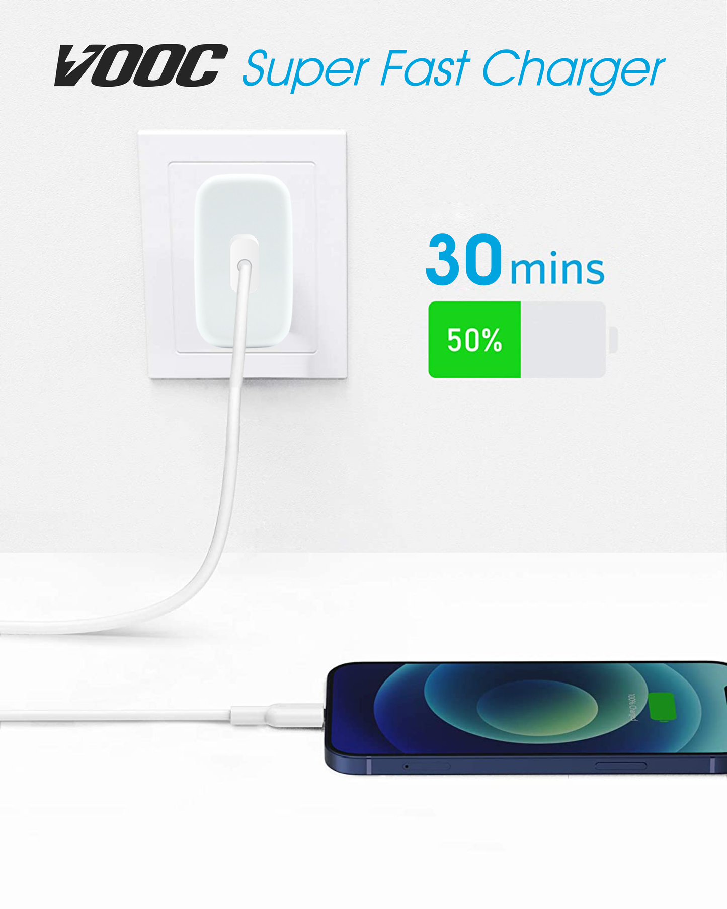 35W VOOC Charger with Fast Charging USB Type C Cable (White)