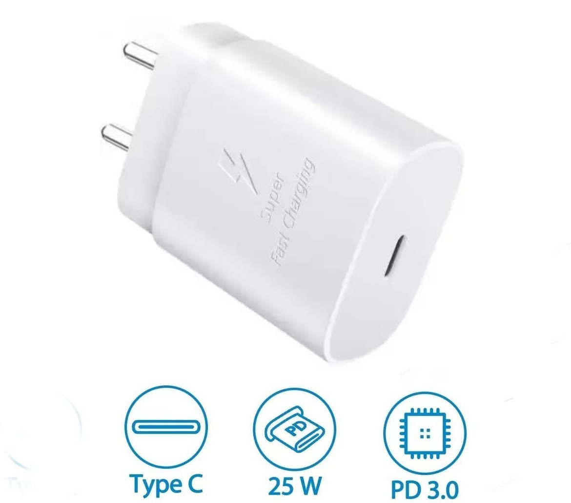 25W USB-C Super Fast Charging PD Adapter Charger Compatible with Android Devices (White)