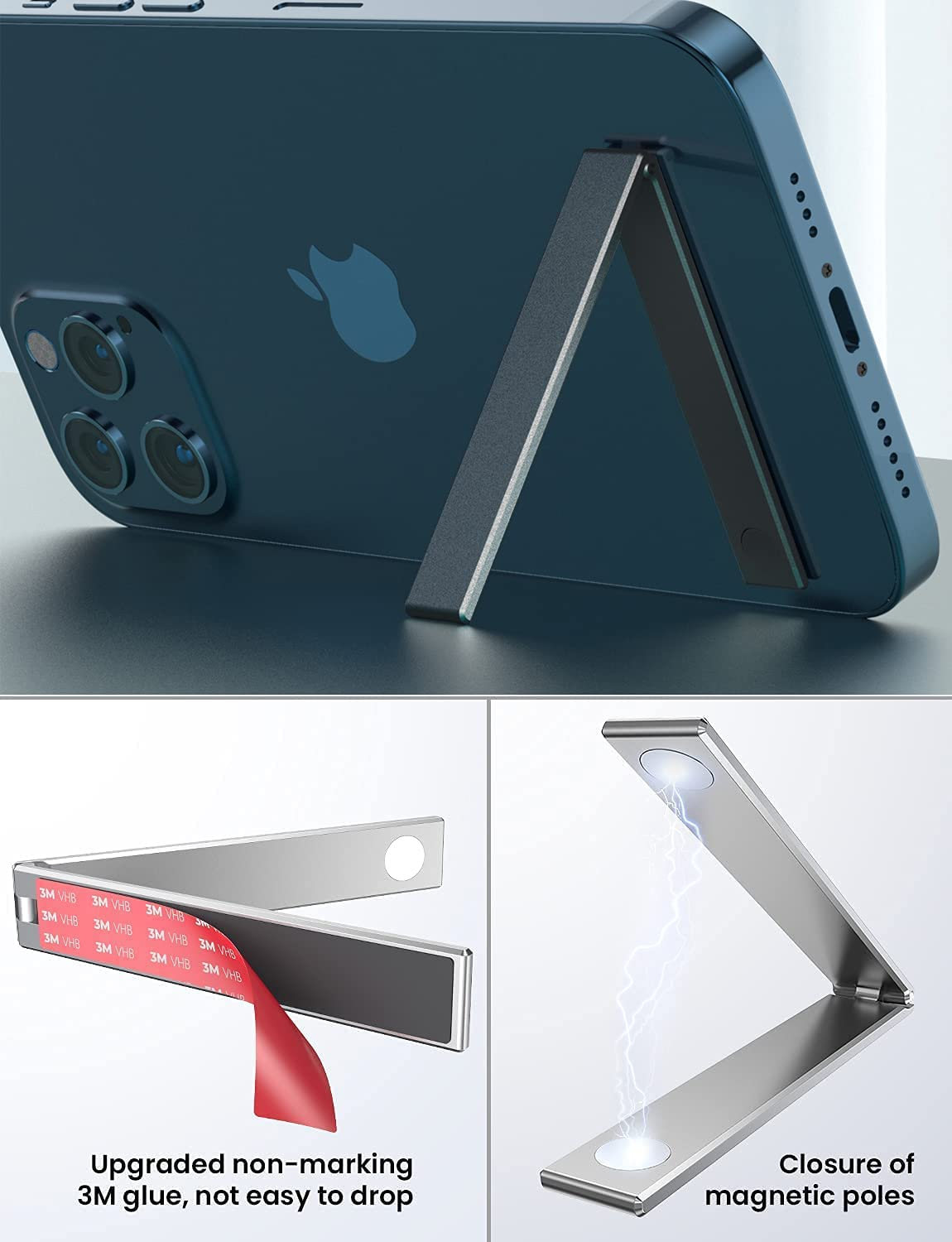 Foldable Tabletop Thin Pocket Magnetic Mobile Kickstand (Grey)
