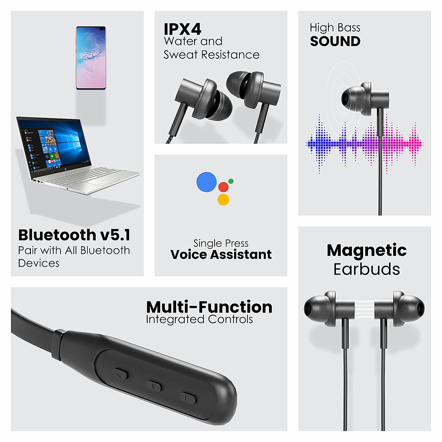 Beatify Series MK-03 Bluetooth Earphones for Musical Experience, 28 Hours Playtime, HD Calls, Fast Pairing, Smart Voice Assistant, Deep Bass, BT V 5.1 Neckband Earphones (Black)