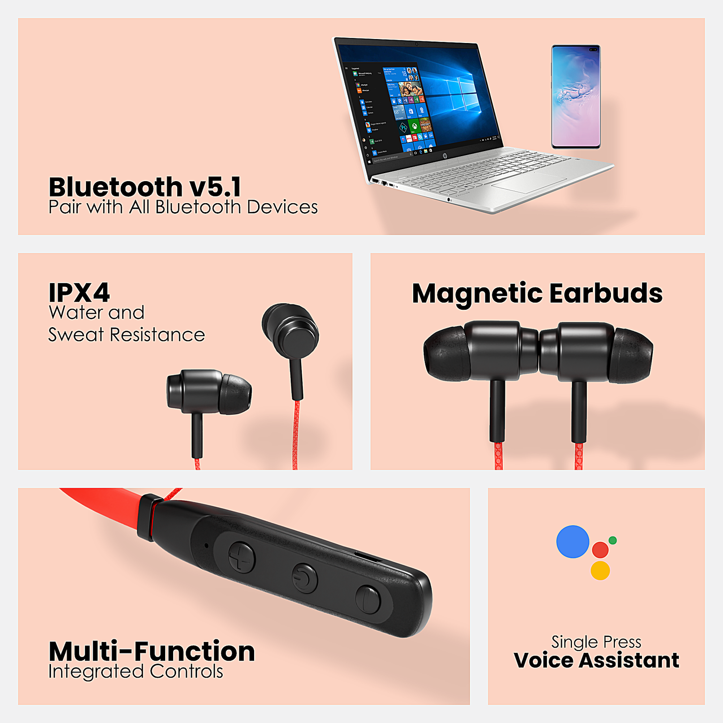 Beatify Series MK-02 Bluetooth Earphones for Musical Experience, 28 Hours Playtime Neckband (Red)