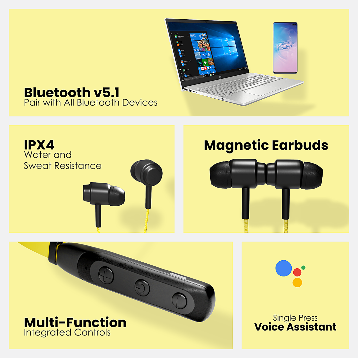 Beatify Series MK-02 Bluetooth Earphones for Musical Experience, 28 Hours Playtime Neckband (Yellow)