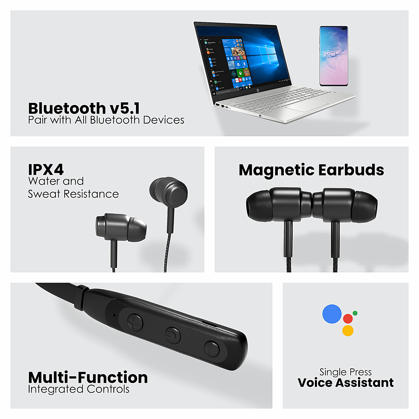 Beatify Series MK-02 Bluetooth Earphones for Musical Experience, 28 Hours Playtime Neckband (Black)