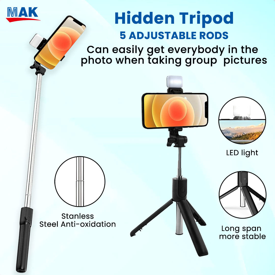 MK-R1s Bluetooth Extendable Selfie Stick with Wireless Remote and Tripod (700mm Extendable)