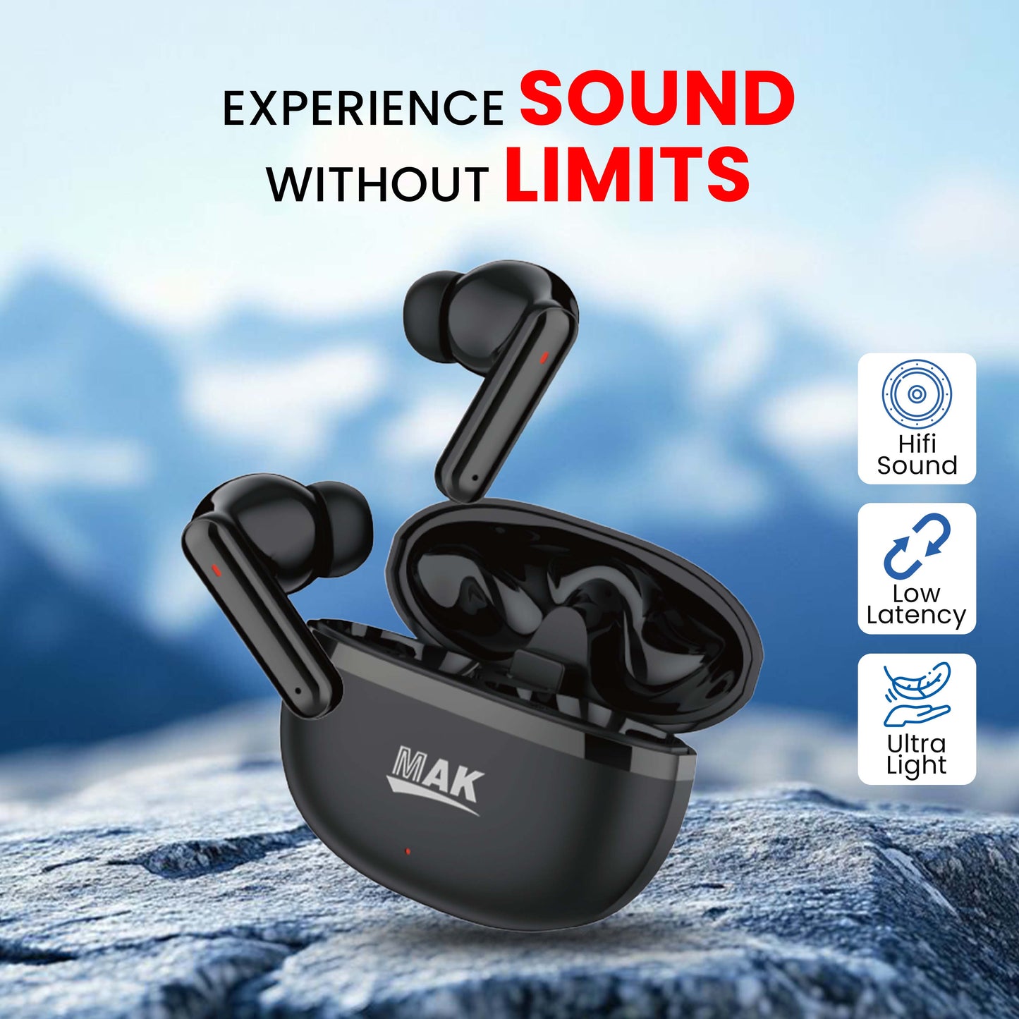 MK-907 TWS Earbuds with HD Sound, Deep Bass & 60Hrs Long Battery Life | Black