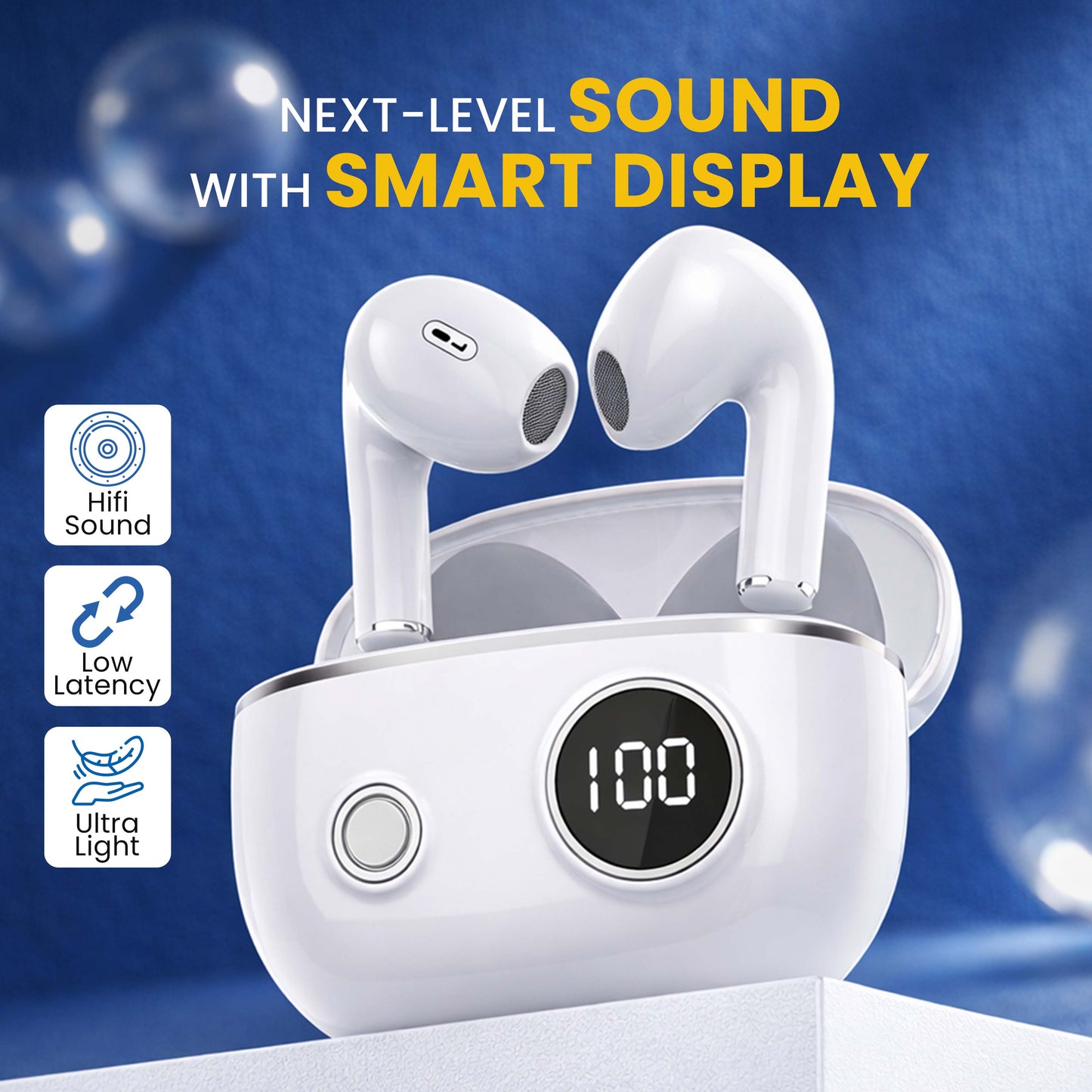 MK-910 TWS Earbuds with 50H Playtime, LED Battery Display & Fast Pairing