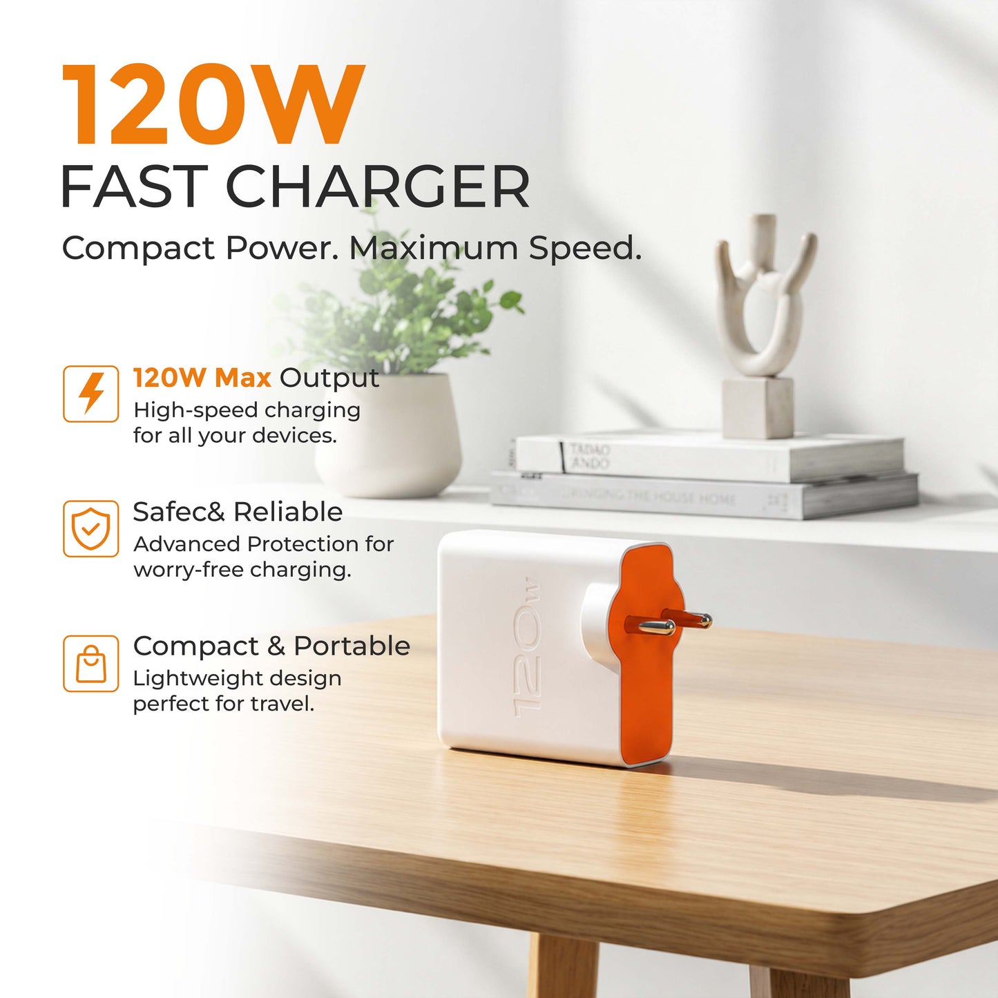 MK-450 USB 120W Flash Charging Adapter| Compatible with VIVO, iQOO, Oppo & More