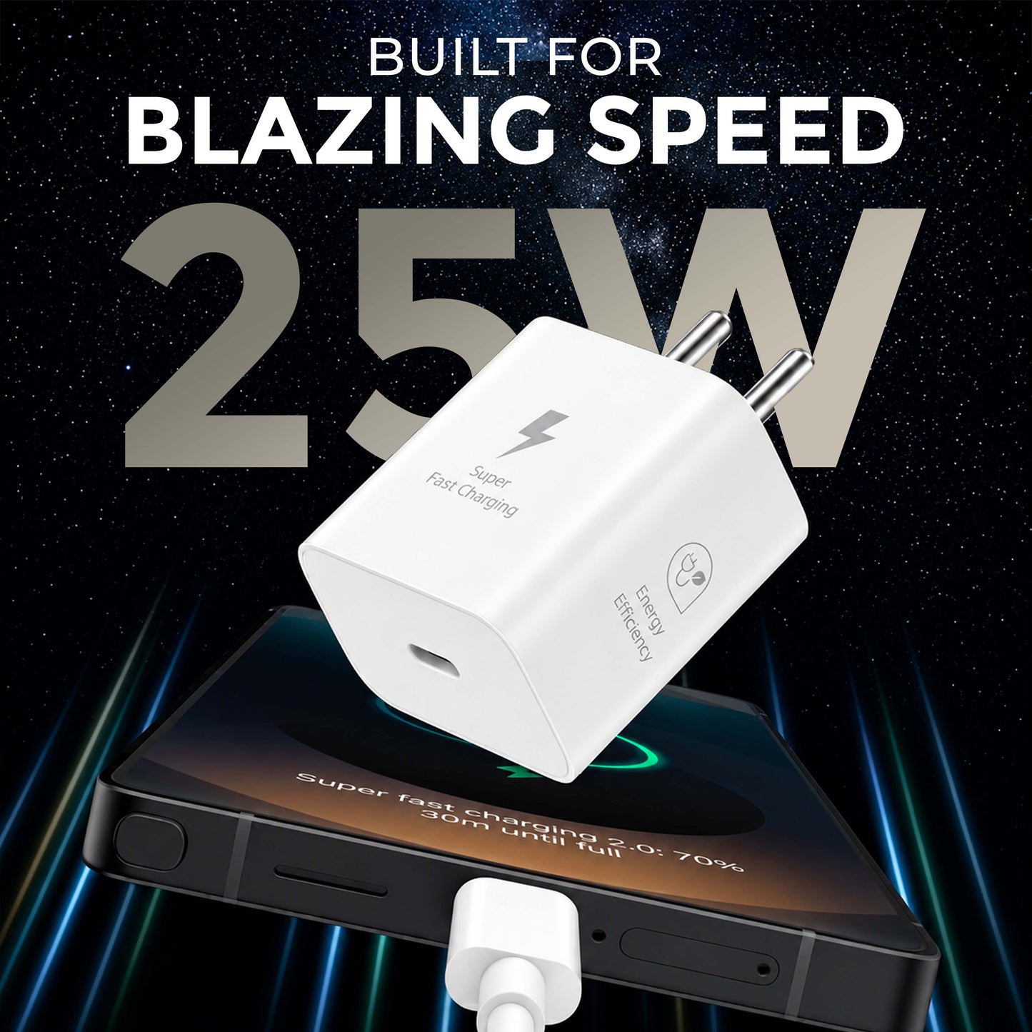 MK-417 Type C 25W Fast Charger with Type-C Cable for Samsung and other Type-C devices (White)
