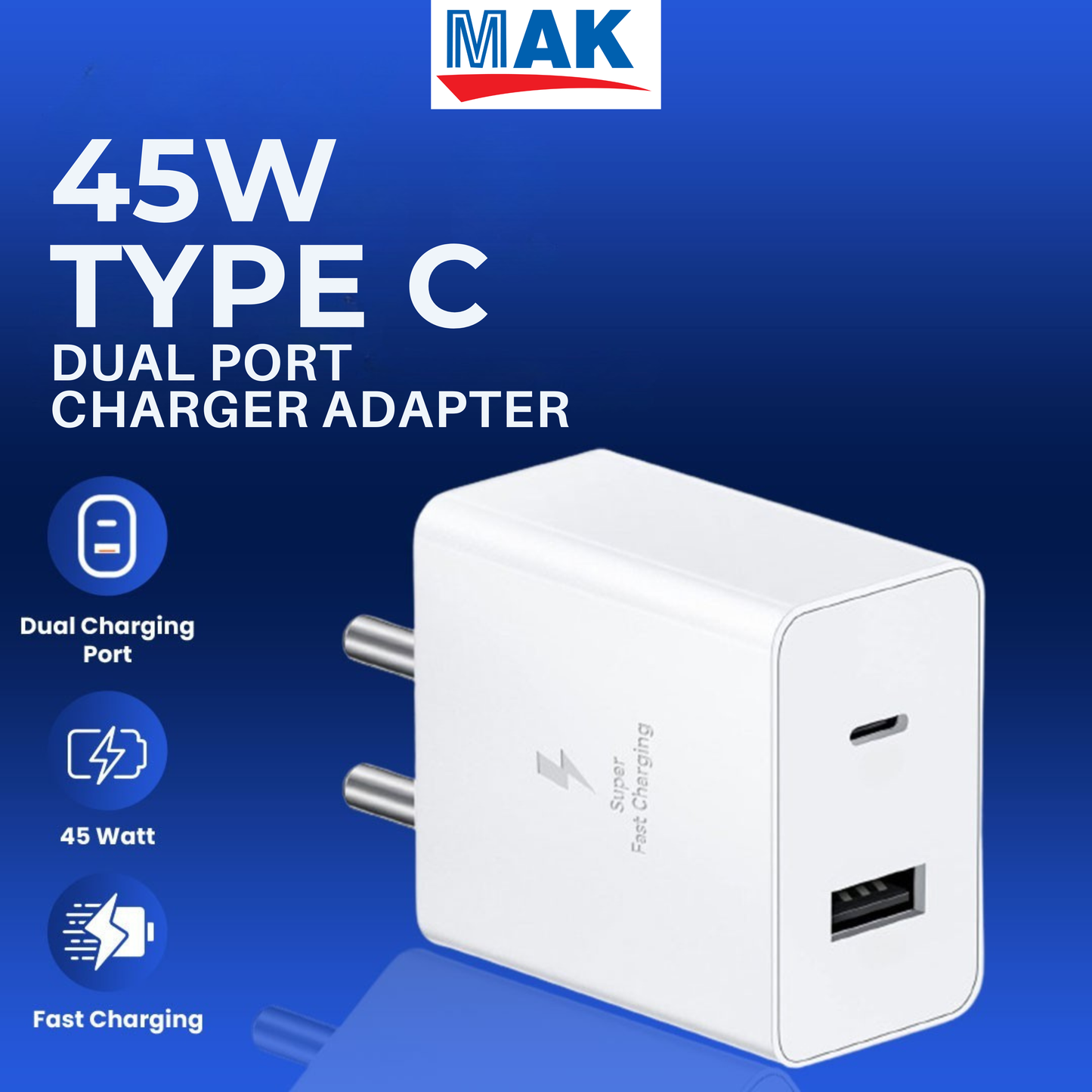 45W Dual Port Fast Charger Adapter | 20W USB-C Power Delivery + 25W USB-A Quick Charge | Smart Fast Charging Wall Adapter for Smartphones, Tablets & Accessories