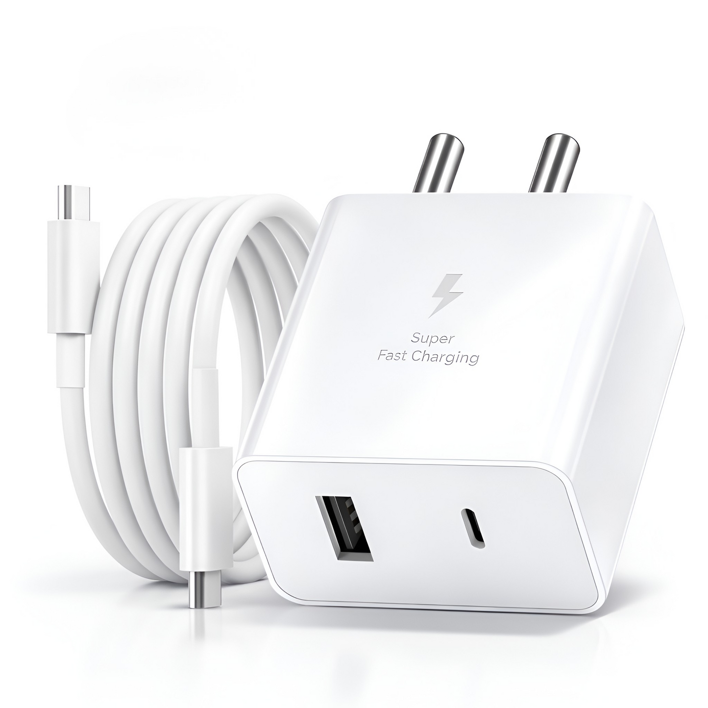 MK-424 Dual Port USB + PD 45W Fast Charger with Type-C Cable for all Smartphones