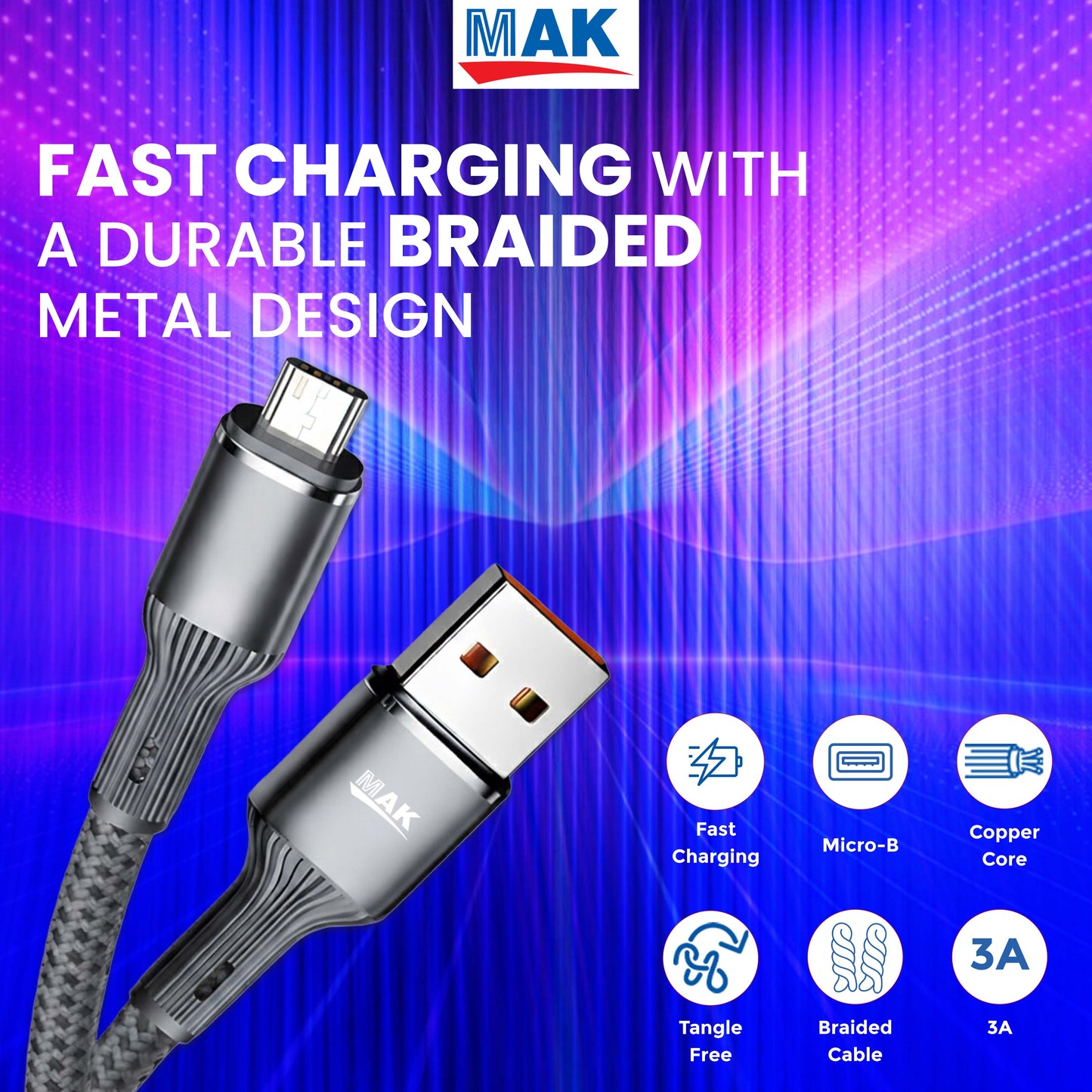 MK-501 Nylon Braided USB-A to Micro USB Fast Charging Cable for Smartphones