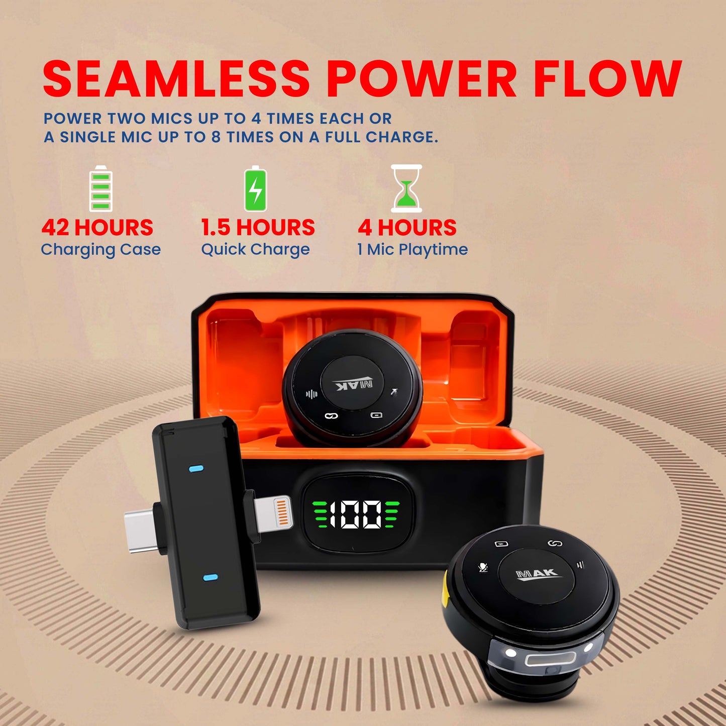 MQ-9 Long 42 Hours Battery Life, Dual Wireless Lavalier Mic with Smart ANC