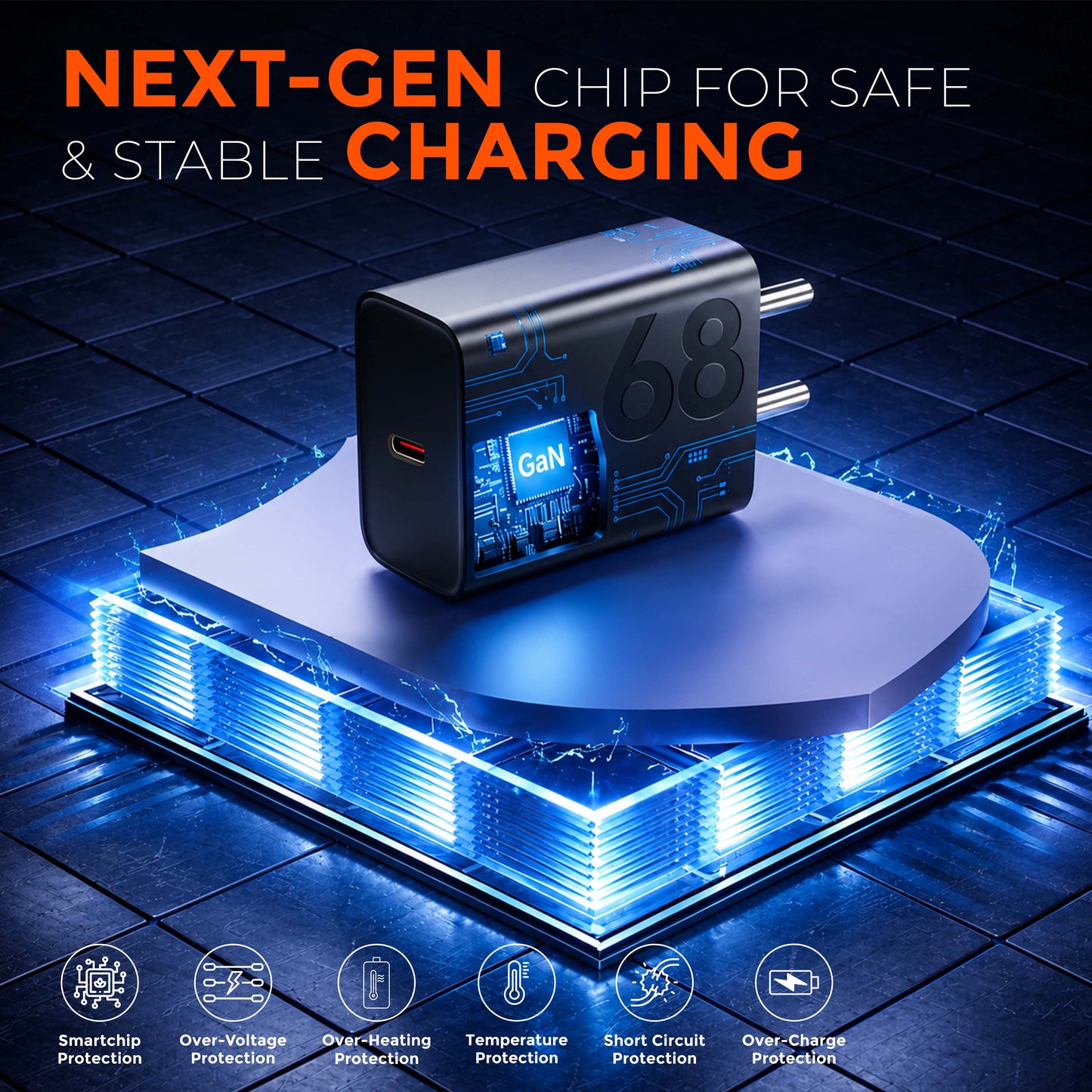 MK-449 TurboPower 68W Type C Charger with Type C to C Cable | Black
