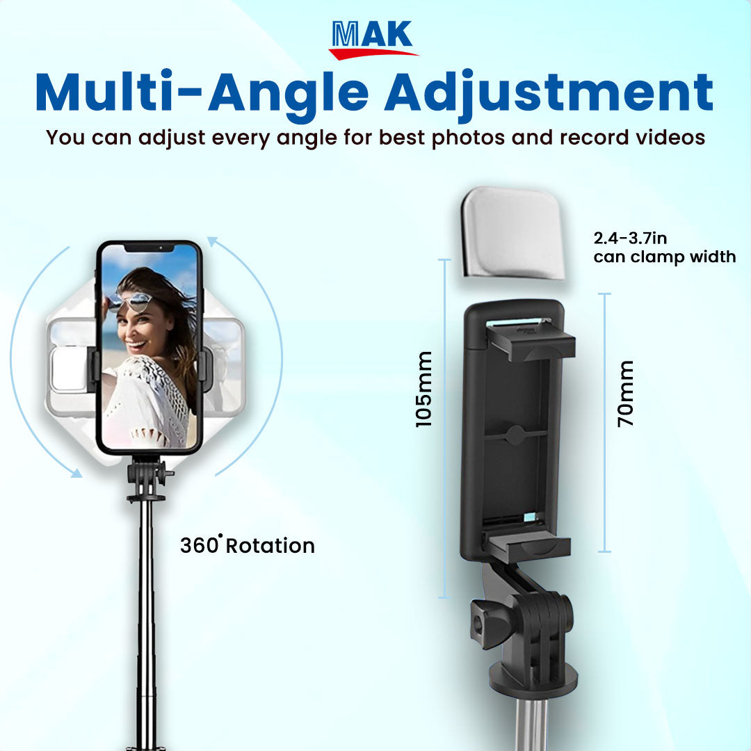 MK-R1s Bluetooth Extendable Selfie Stick with Wireless Remote and Tripod (700mm Extendable)