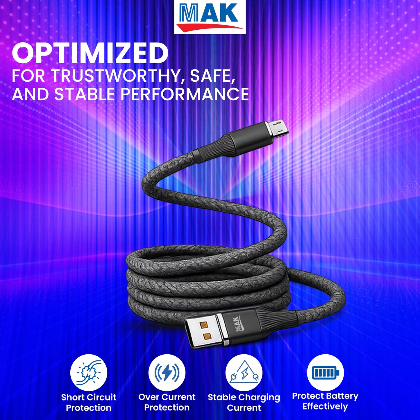MK-501 Nylon Braided USB-A to Micro USB Fast Charging Cable for Smartphones