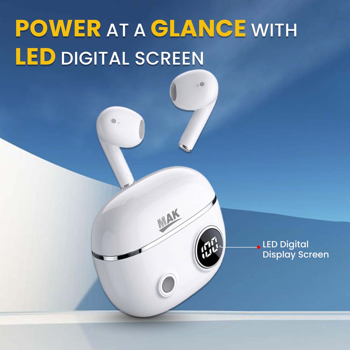 MK-910 TWS Earbuds with 50H Playtime, LED Battery Display & Fast Pairing