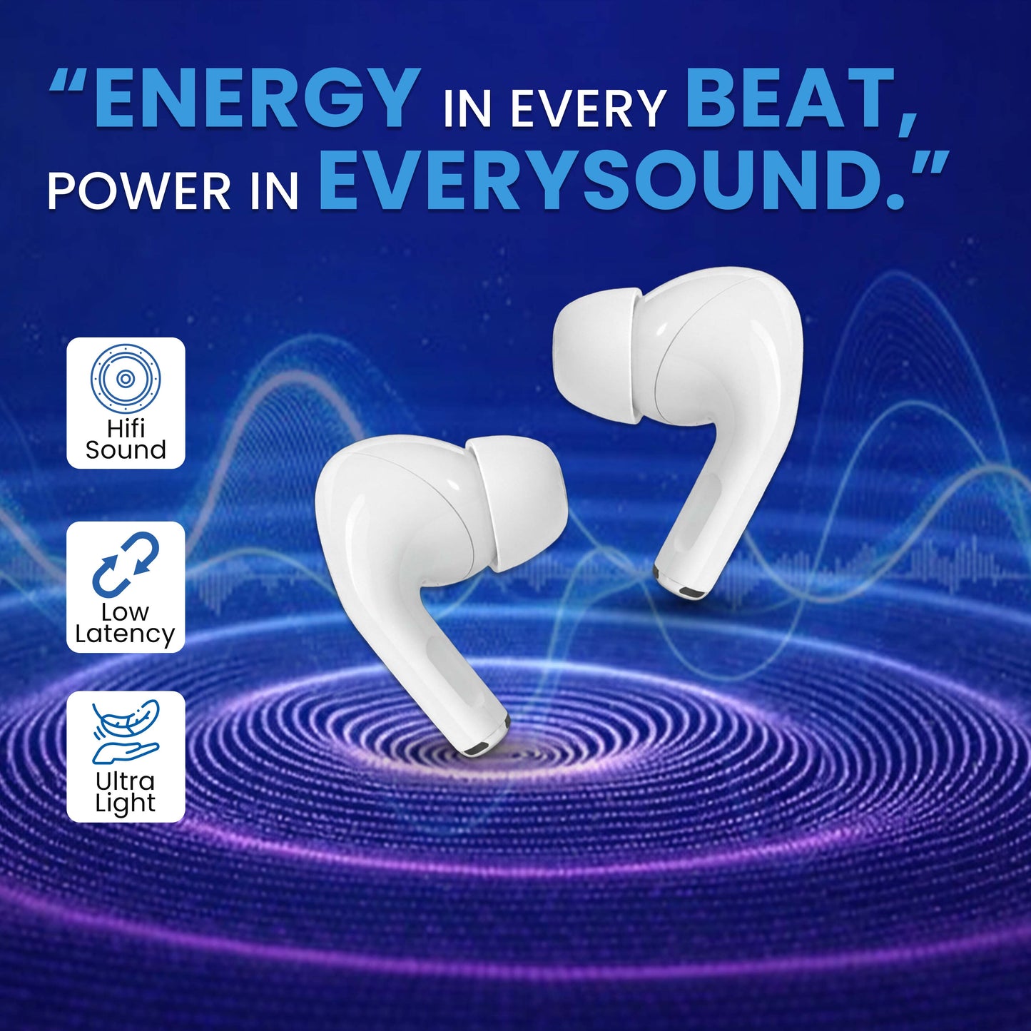 MK-908 TWS Earbuds – HD Deep Bass, 48Hrs Long Battery & Fast Pairing | White