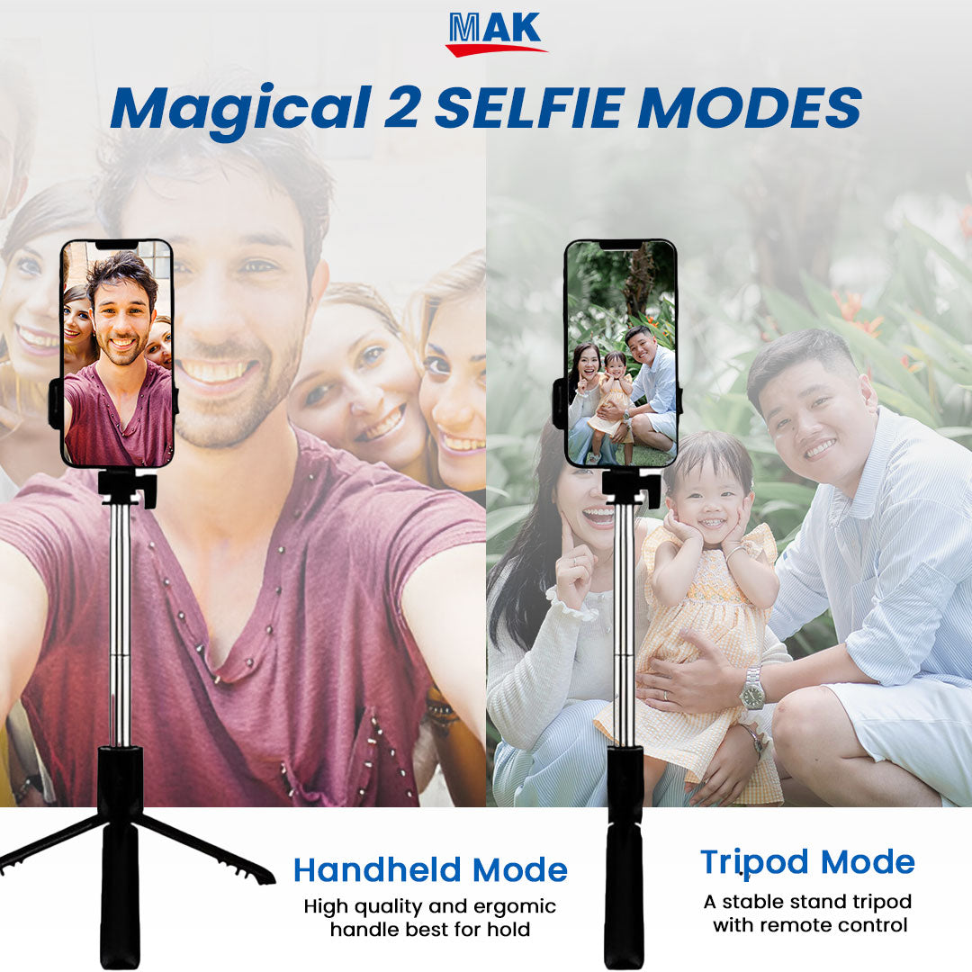 MK-R1(L) Bluetooth Selfie Stick with Extendable Tripod Stand, Remote & 360 Rotating Head, 67 inch (6 Ft.) Long