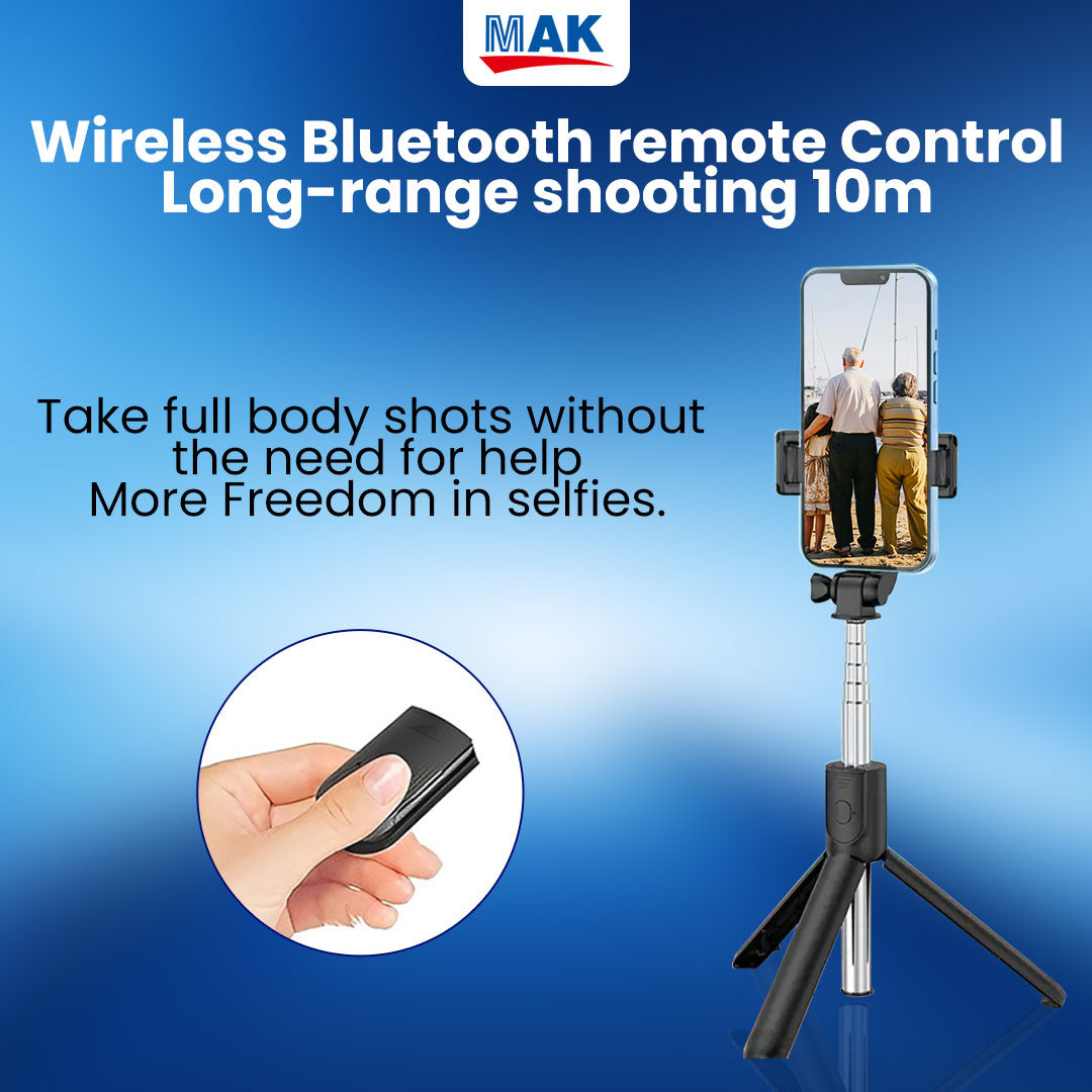 MK-R1 Bluetooth Extendable Selfie Stick with Wireless Remote and Tripod (700mm Extendable)