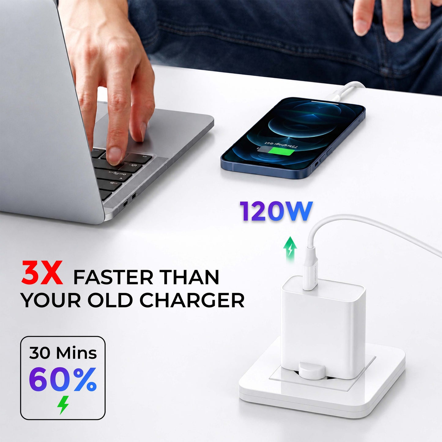 MK-444 Flash 120W  Charger with Type-C Data Cable for Vivo, iQOO, Oppo & More