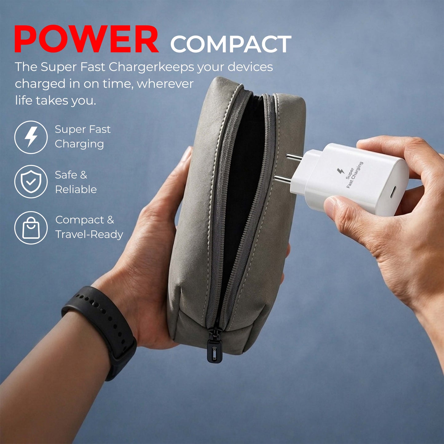 MK-416 USB-C 25W Fast Charging PD Adapter - Compatible with Samsung & other Devices (White)