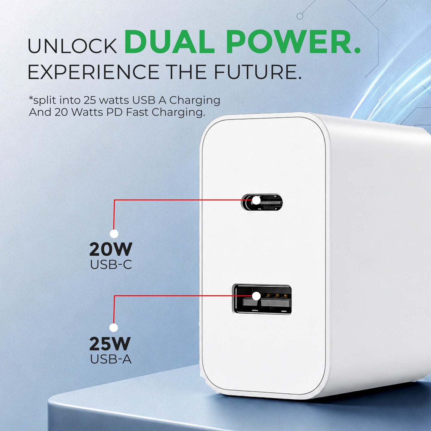 MK-424 Dual Port 45W Rapid Fast Type C + USB Adapter with Type-C Cable for Smartphones (White)